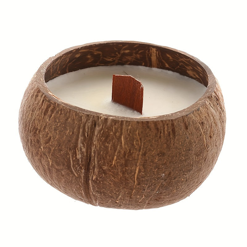 Handcrafted Natural Coconut Shell Candle with Smokeless Soy Wax & Wooden Aroma