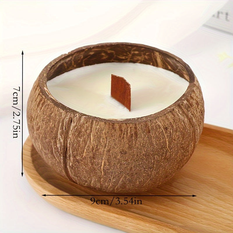 Handcrafted Natural Coconut Shell Candle with Smokeless Soy Wax & Wooden Aroma