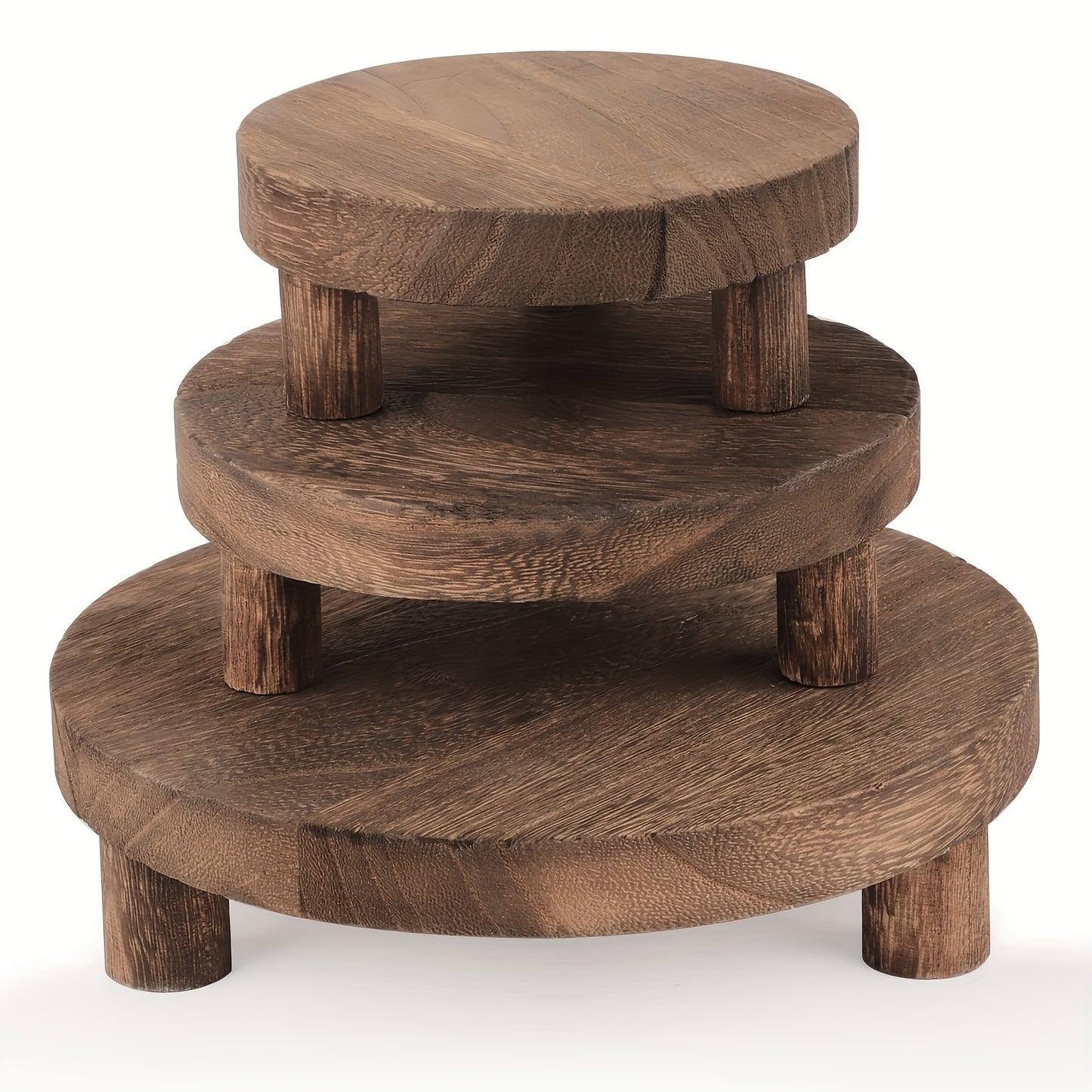 3 pieces, Rustic Wooden Display Stands - Dark wood only available currently