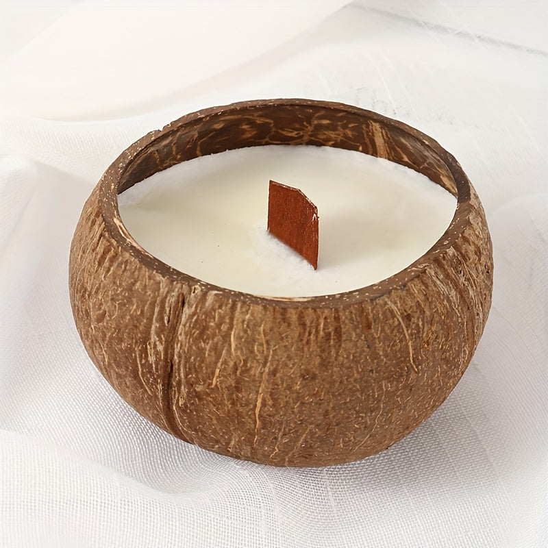 Handcrafted Natural Coconut Shell Candle with Smokeless Soy Wax & Wooden Aroma
