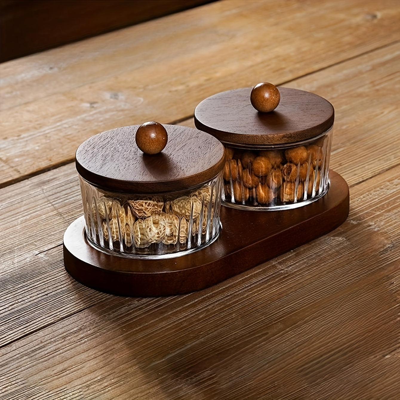 Snack Serving Tray, choose between 3, 4 or 6 glass dishes with acacia wood lids and tray