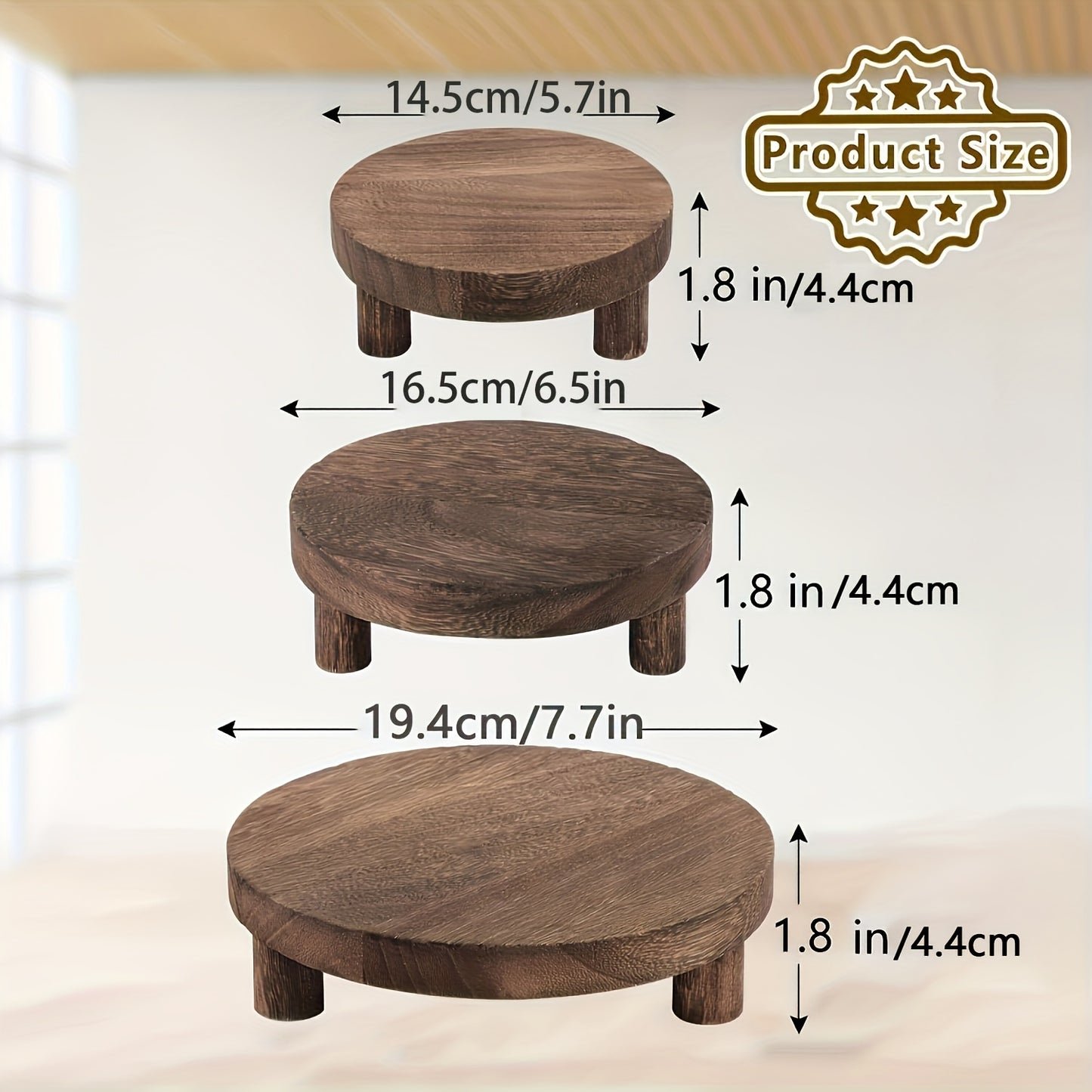 3 pieces, Rustic Wooden Display Stands - Dark wood only available currently