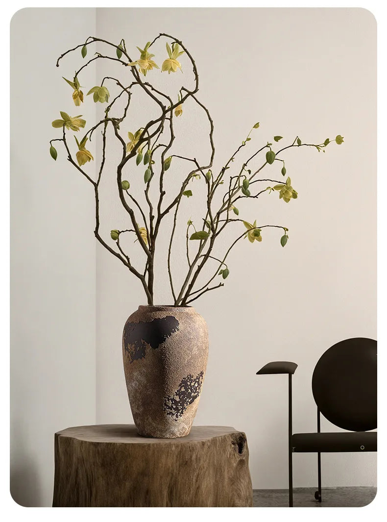Handcrafted dark Wabi-Sabi Vase – Vintage Rustic Zen-Inspired Decor