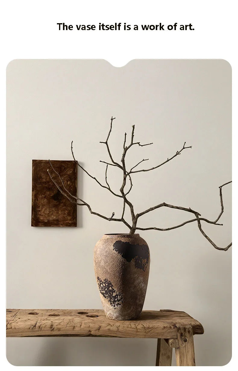Handcrafted dark Wabi-Sabi Vase – Vintage Rustic Zen-Inspired Decor