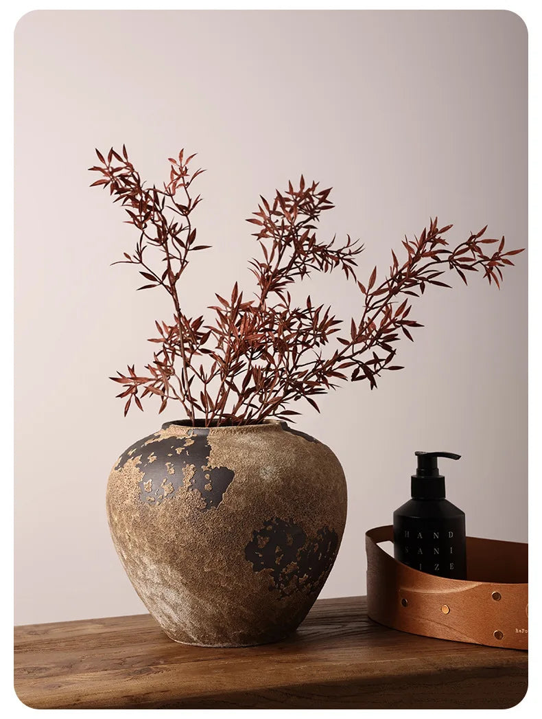 Handcrafted dark Wabi-Sabi Vase – Vintage Rustic Zen-Inspired Decor