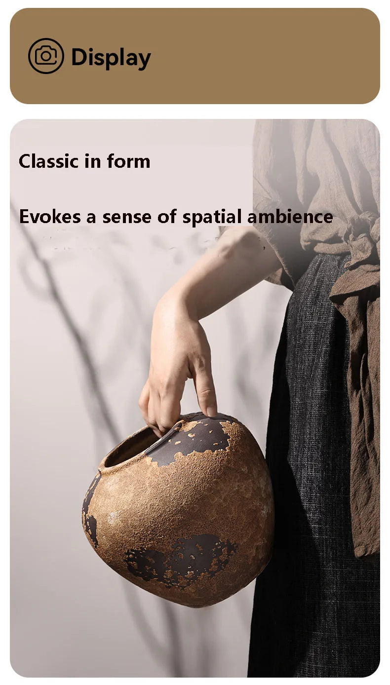 Handcrafted dark Wabi-Sabi Vase – Vintage Rustic Zen-Inspired Decor