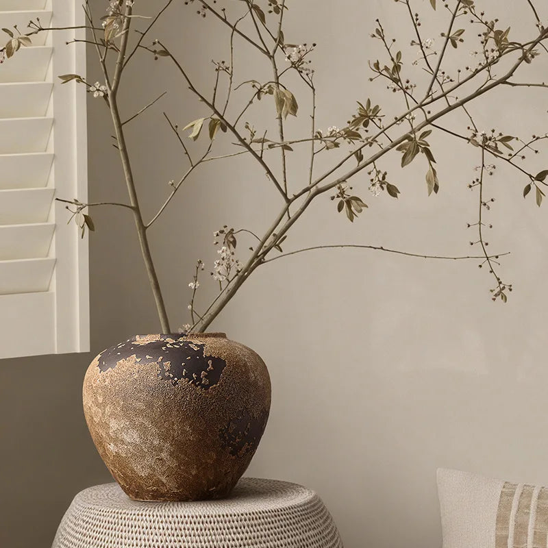 Handcrafted dark Wabi-Sabi Vase – Vintage Rustic Zen-Inspired Decor