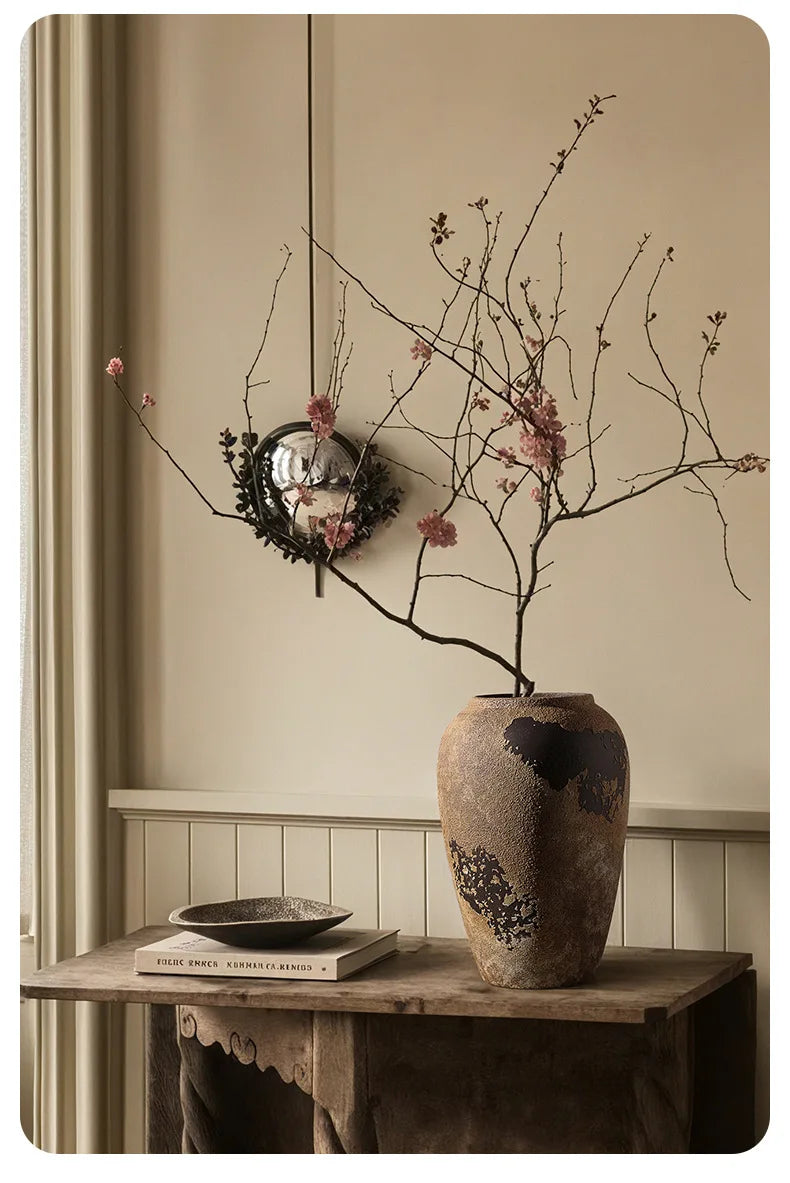 Handcrafted dark Wabi-Sabi Vase – Vintage Rustic Zen-Inspired Decor