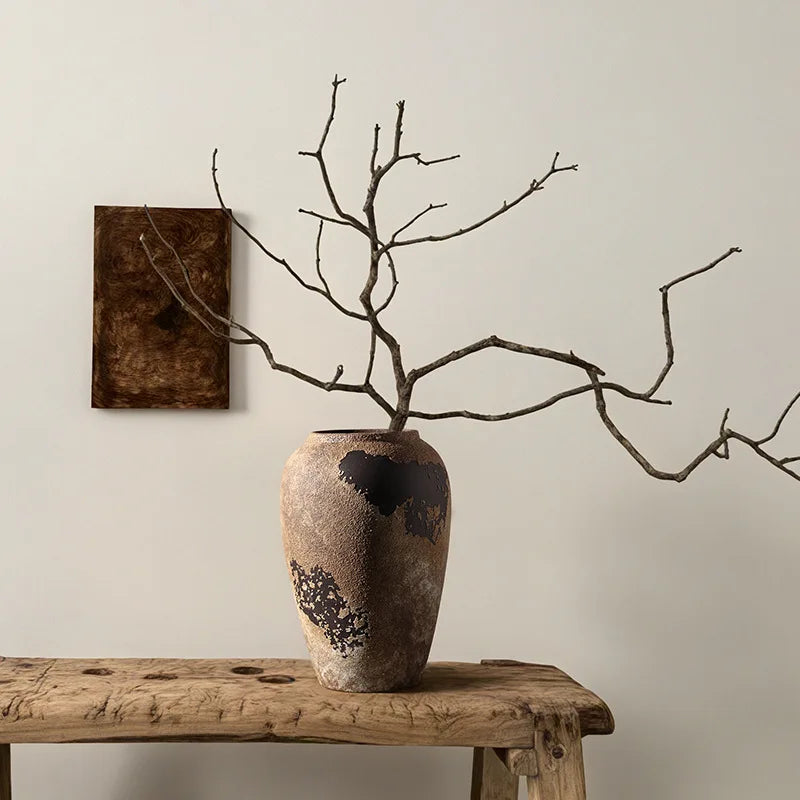 Handcrafted dark Wabi-Sabi Vase – Vintage Rustic Zen-Inspired Decor