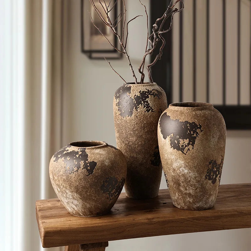 Handcrafted dark Wabi-Sabi Vase – Vintage Rustic Zen-Inspired Decor