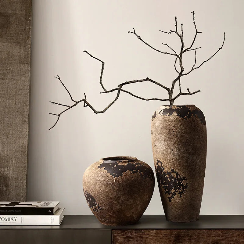 Handcrafted dark Wabi-Sabi Vase – Vintage Rustic Zen-Inspired Decor