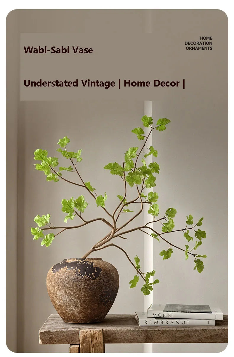 Handcrafted dark Wabi-Sabi Vase – Vintage Rustic Zen-Inspired Decor