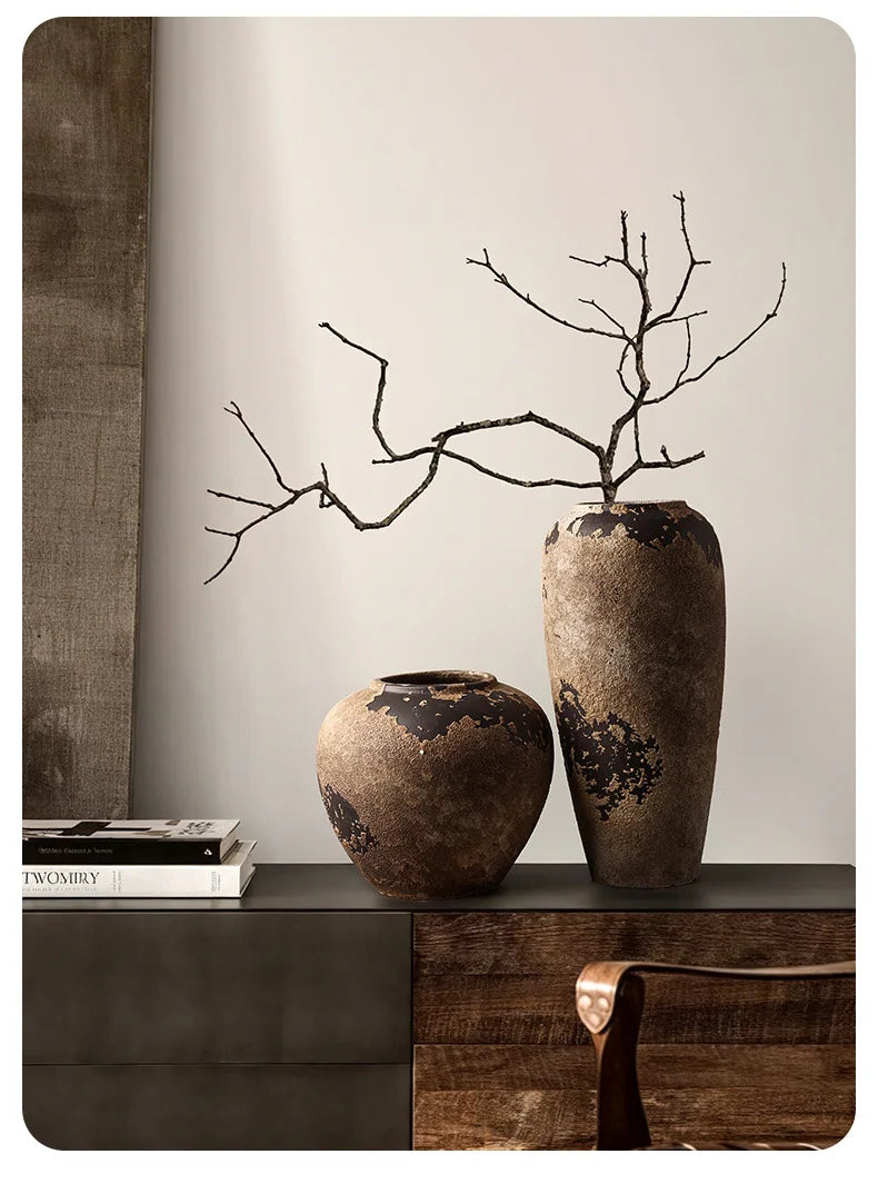 Handcrafted dark Wabi-Sabi Vase – Vintage Rustic Zen-Inspired Decor