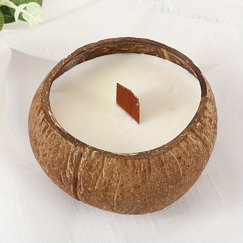 Handcrafted Natural Coconut Shell Candle with Smokeless Soy Wax & Wooden Aroma