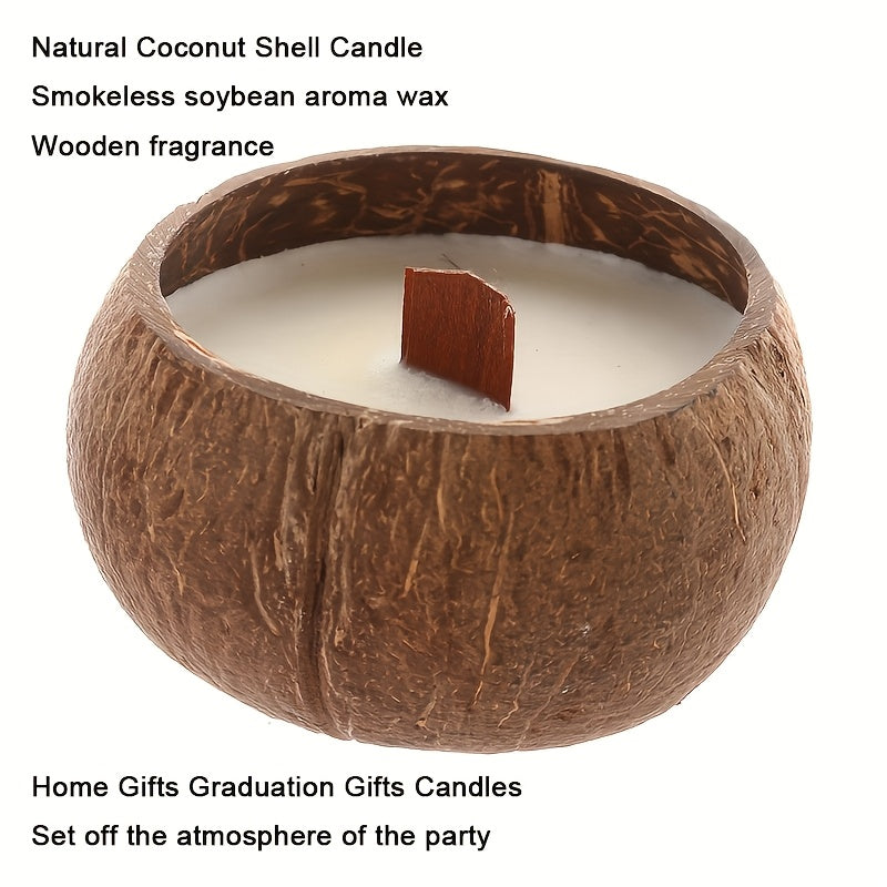 Handcrafted Natural Coconut Shell Candle with Smokeless Soy Wax & Wooden Aroma